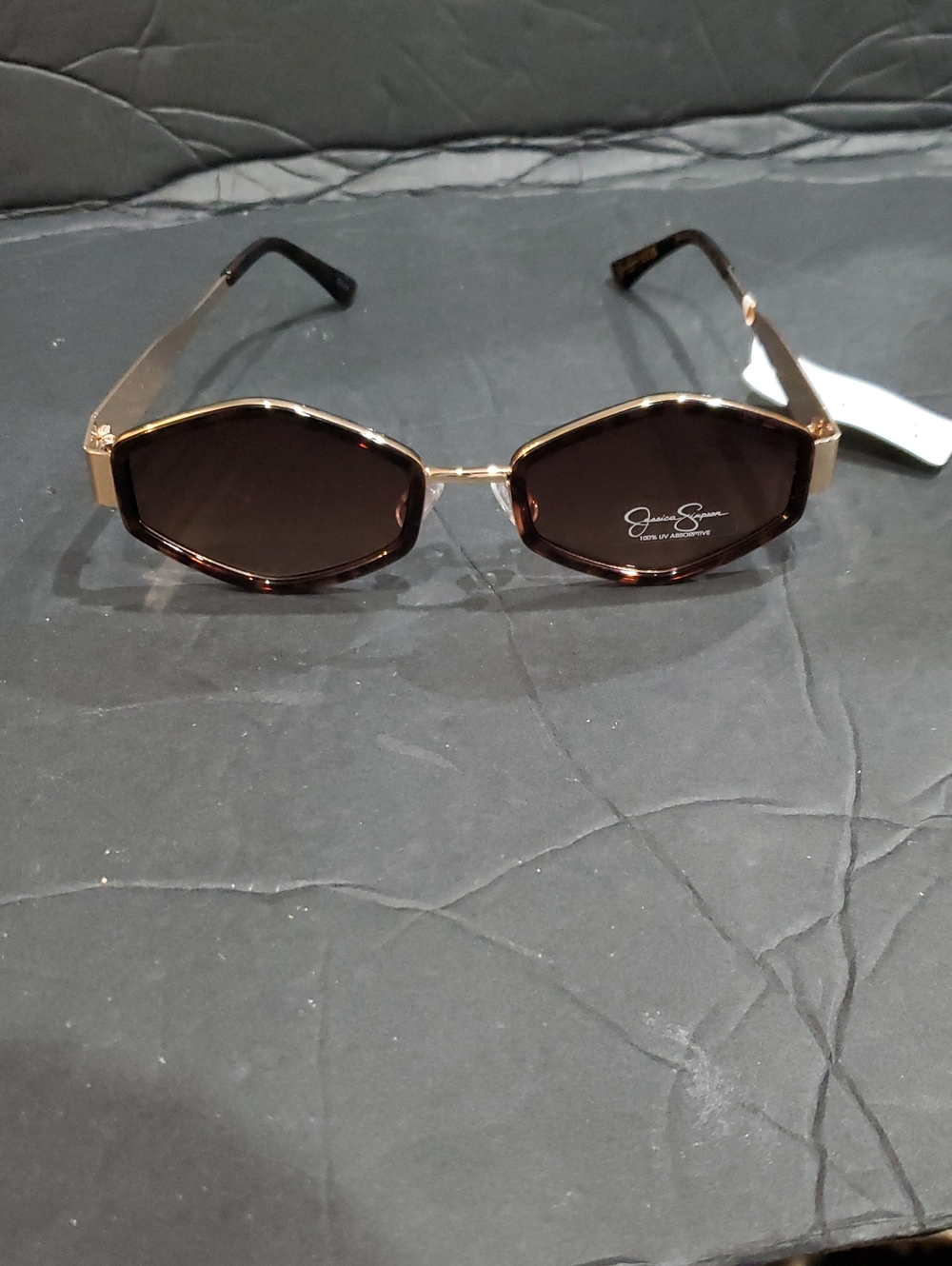 Jessica Simpson j5237 brown tortoiseshell gold arms hexagon shaped sunglasses